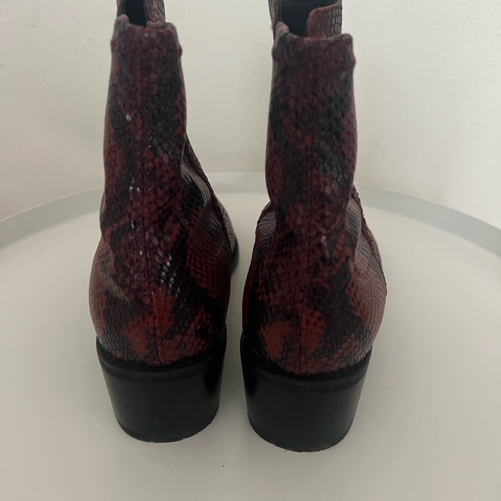 Stuart Weitzman Red Snake Pattern Ankle Boots - image 3